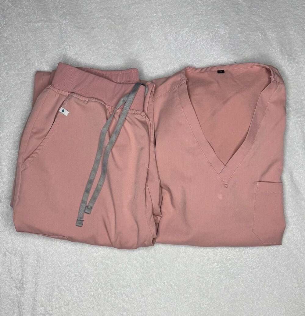 Unbranded Women's Mauve Scrub Set with V-Neck Top and Jogger Scrub Pants